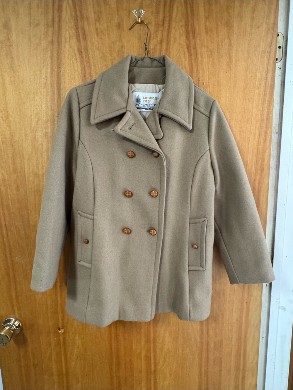 London Fog Taupe Double-Breasted Peacoat